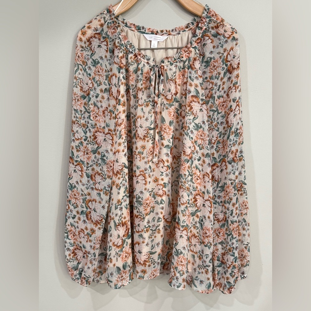 LC Lauren Conrad Floral Blouse with Tie Neck
